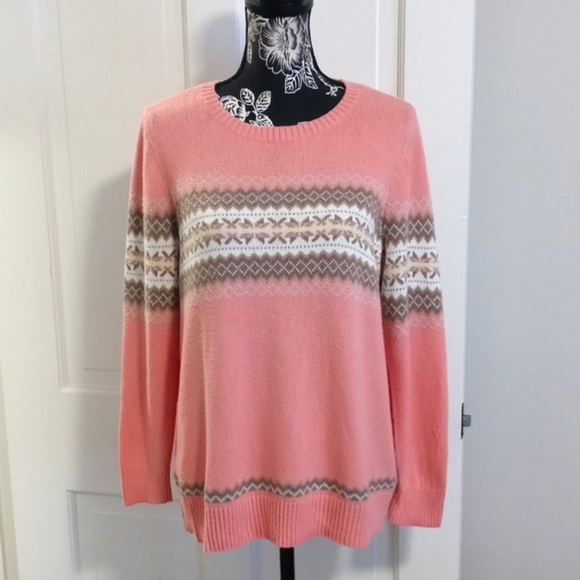 ❄️Talbots❄️ - Pink/Peach Fair Isle Crewneck Sweater - Picture 2 of 12